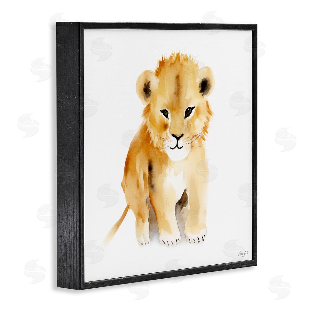 Roozbeh Minimal Lion Cub Blacked Framed Giclee Wall Art Print