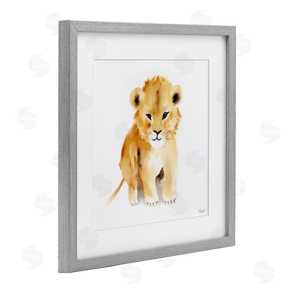Roozbeh Minimal Lion Cub Gray Framed Print Under Glass with Mat Wall Art