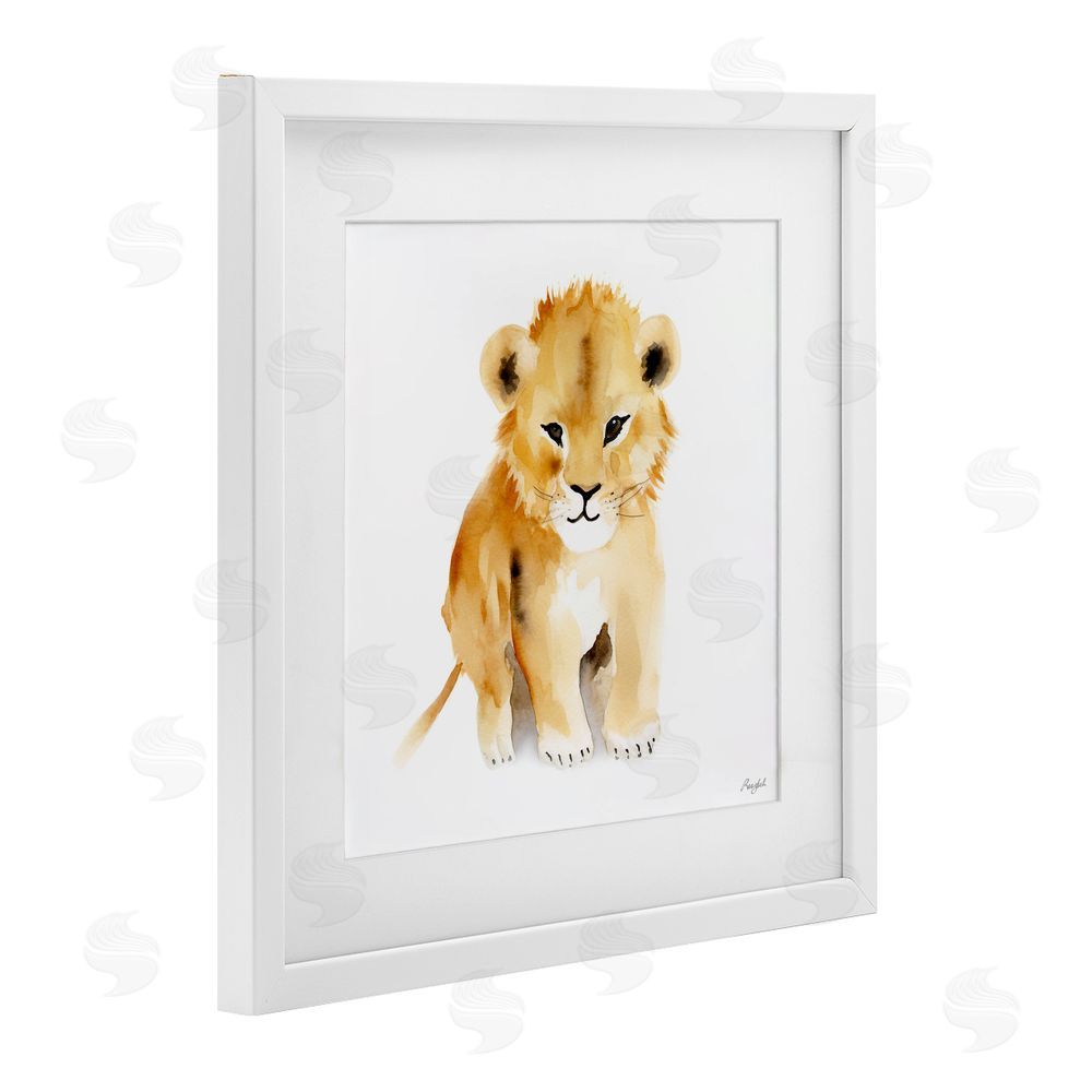 Roozbeh Minimal Lion Cub White Framed Print Under Glass with Mat Wall Art