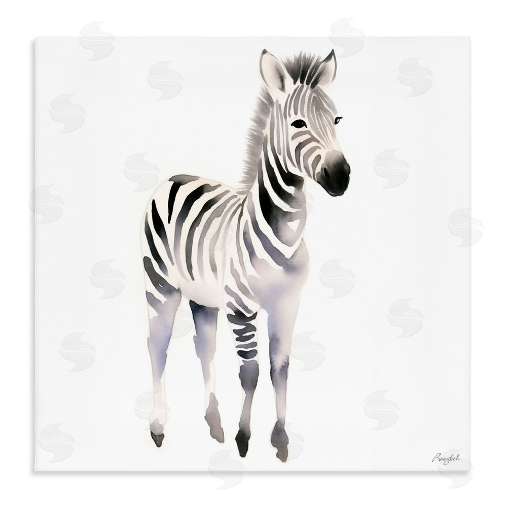 Roozbeh Minimal Zebra Foal Stretched Canvas Wall Art