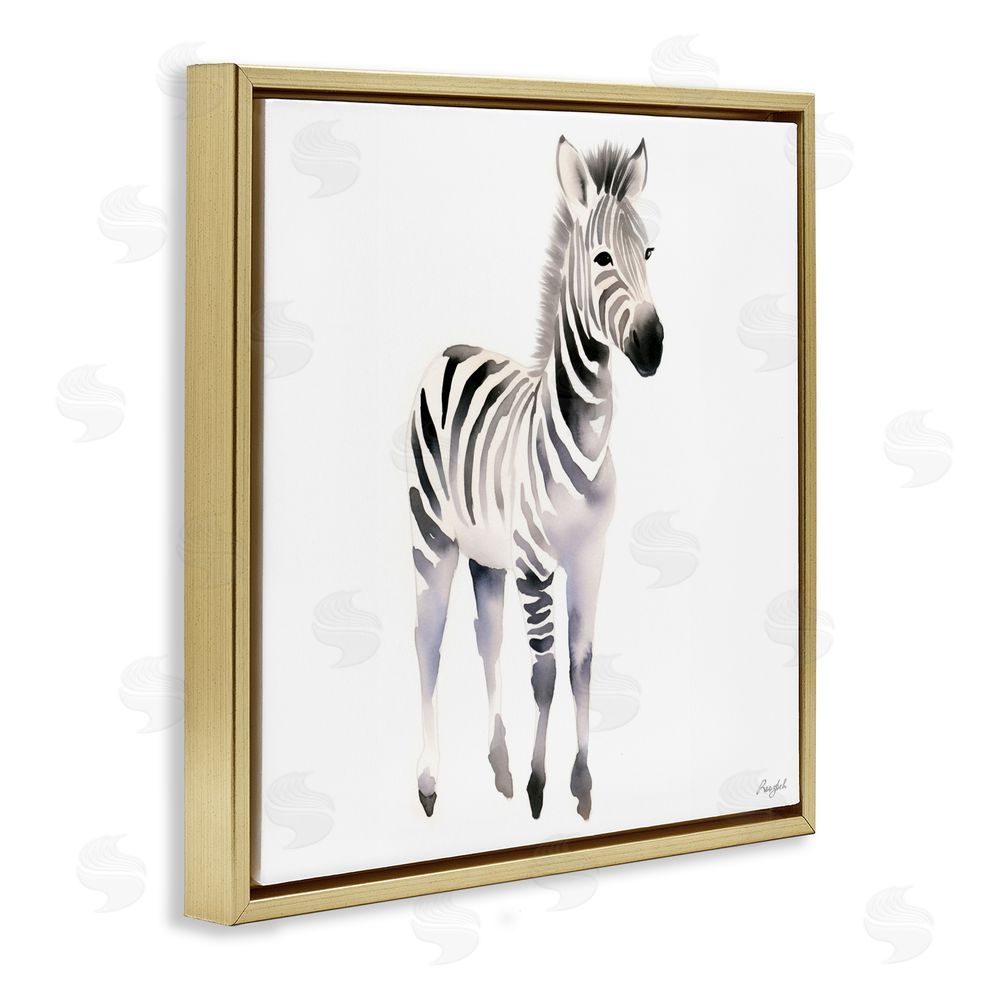 Roozbeh Minimal Zebra Foal Gold Floating Frame Canvas Wall Art