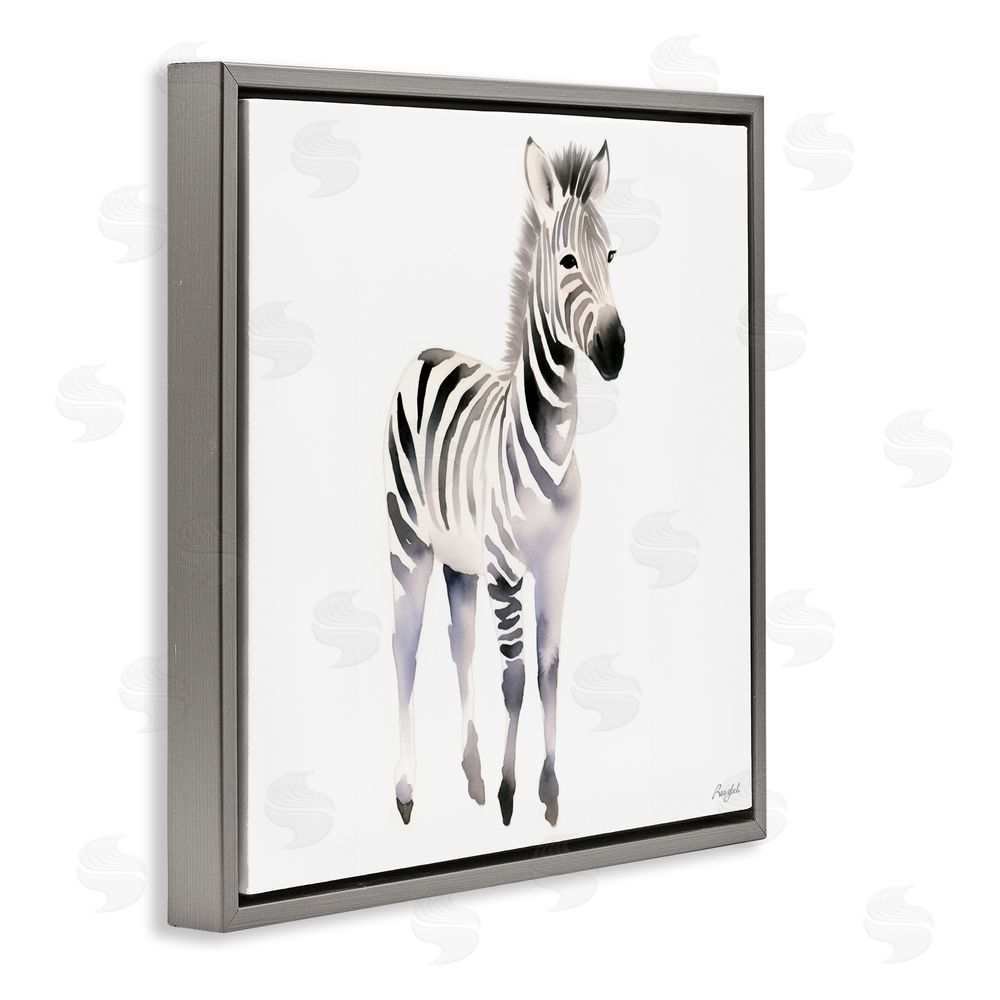 Roozbeh Minimal Zebra Foal Gray Floating Frame Canvas Wall Art