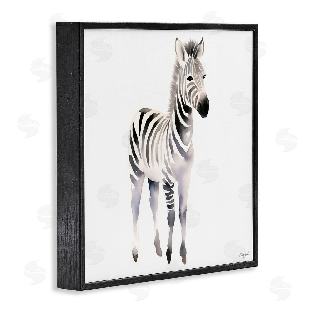 Roozbeh Minimal Zebra Foal Blacked Framed Giclee Wall Art Print