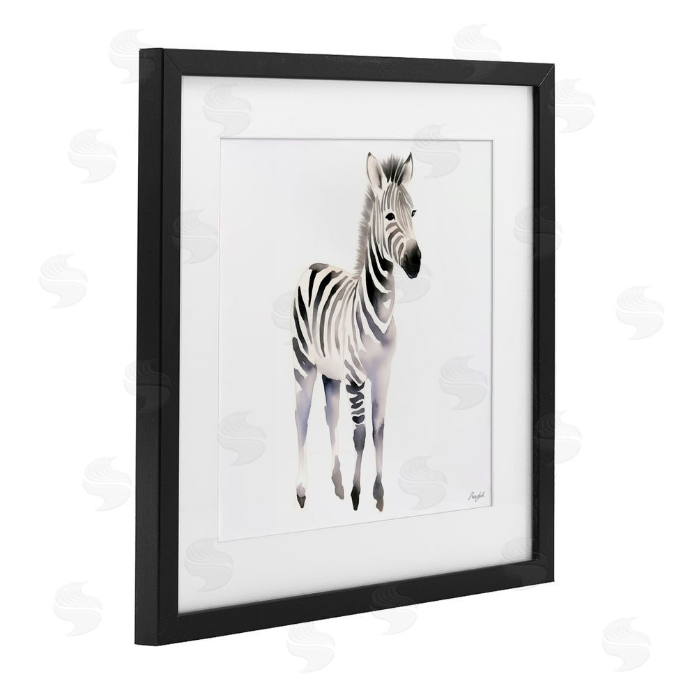 Roozbeh Minimal Zebra Foal Black Framed Print Under Glass with Mat Wall Art
