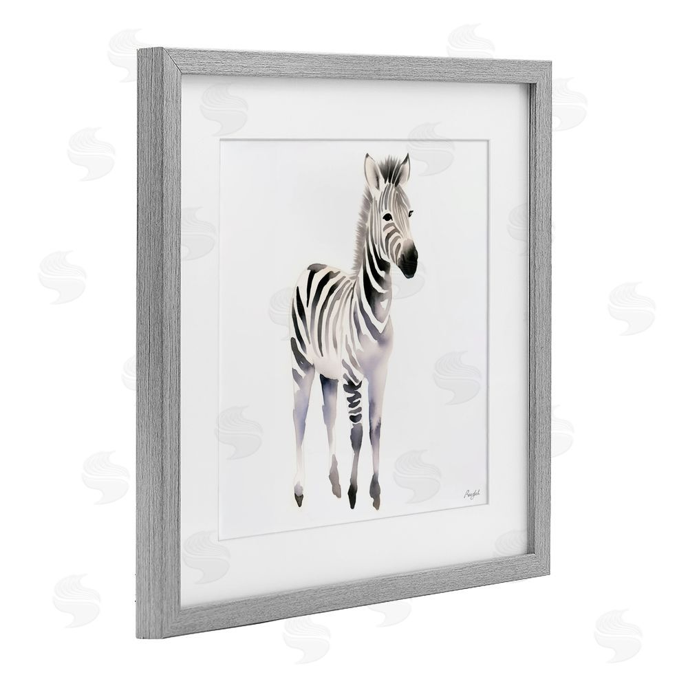 Roozbeh Minimal Zebra Foal Gray Framed Print Under Glass with Mat Wall Art