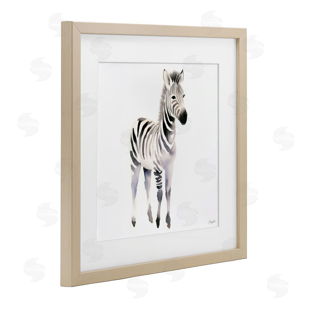 Roozbeh Minimal Zebra Foal Brown Framed Print Under Glass with Mat Wall Art
