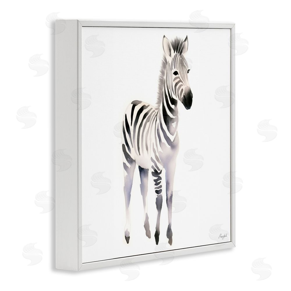 Roozbeh Minimal Zebra Foal White Framed Giclee Wall Art Print