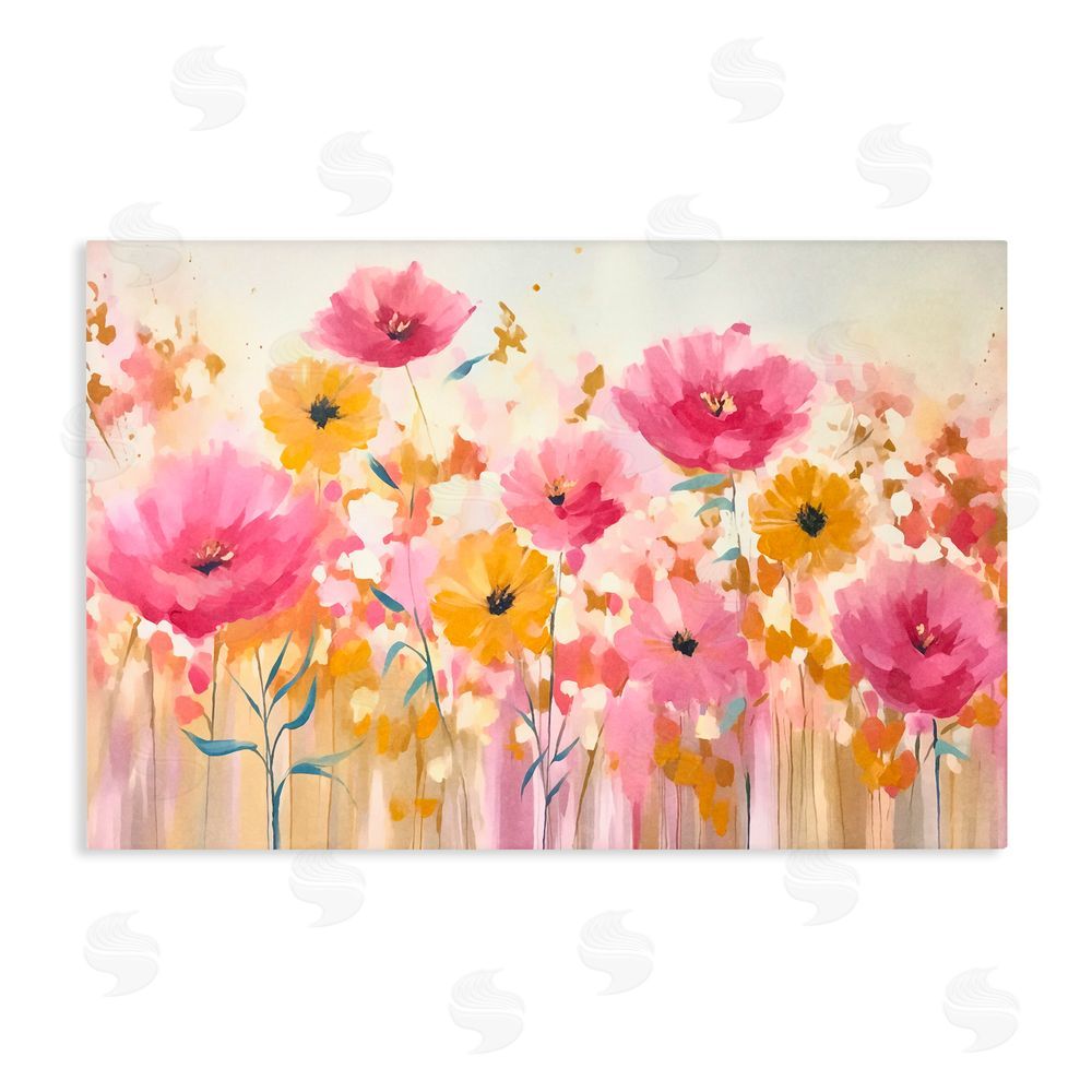 Andrea Haase Blooming Whimsy Pink & Yellow Stretched Canvas Wall Art Print