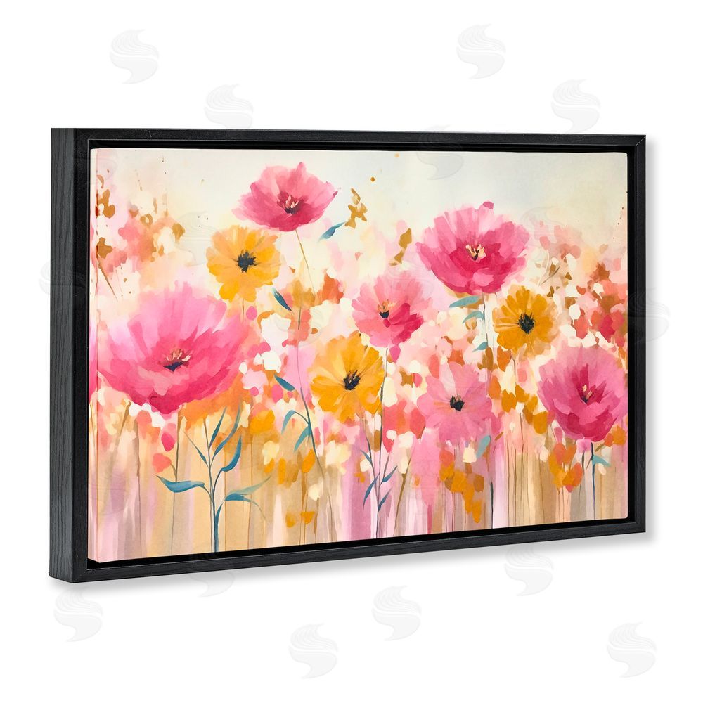 Andrea Haase Blooming Whimsy Pink & Yellow Black Floating Frame Canvas Wall Art Print