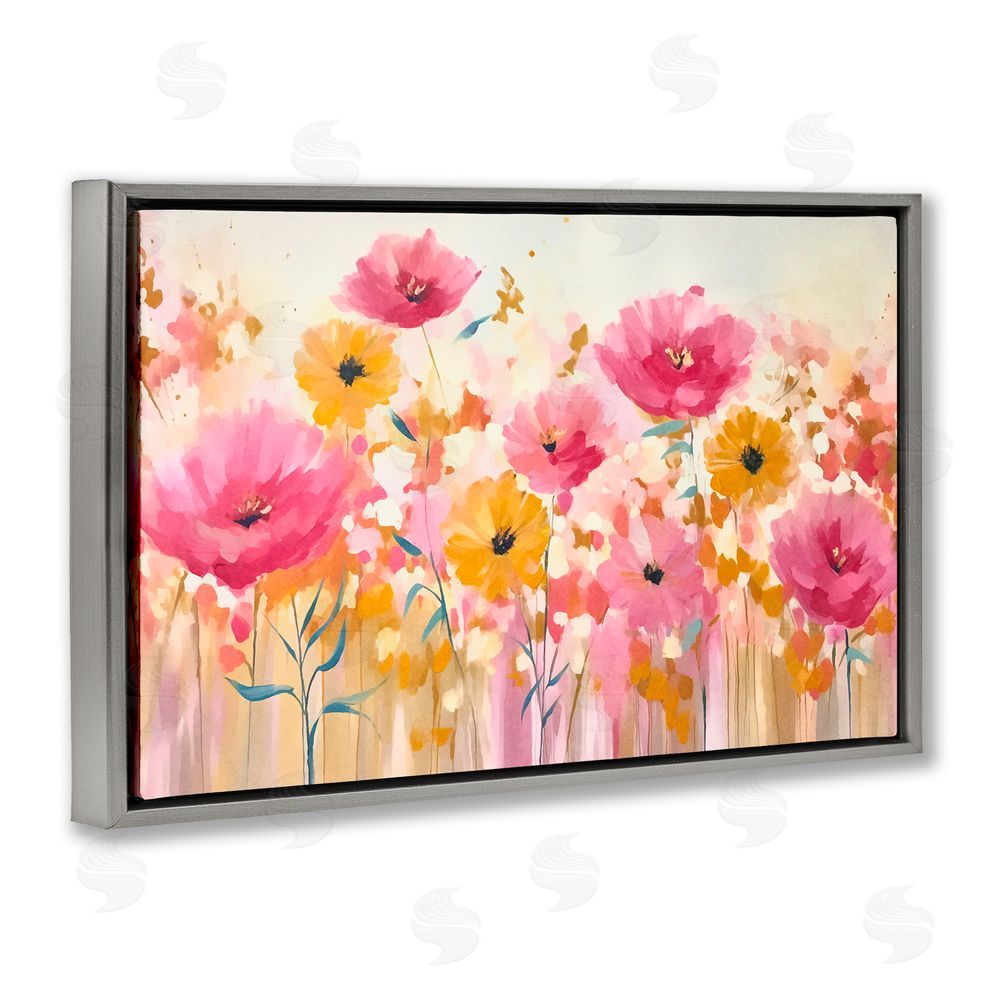 Andrea Haase Blooming Whimsy Pink & Yellow Gray Floating Frame Canvas Wall Art Print
