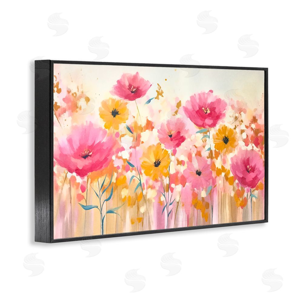Andrea Haase Blooming Whimsy Pink & Yellow Black Framed Giclee Wall Art Print