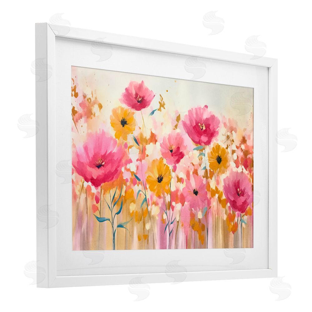 Andrea Haase Blooming Whimsy Pink & Yellow White Framed Print Under Glass Wall Art
