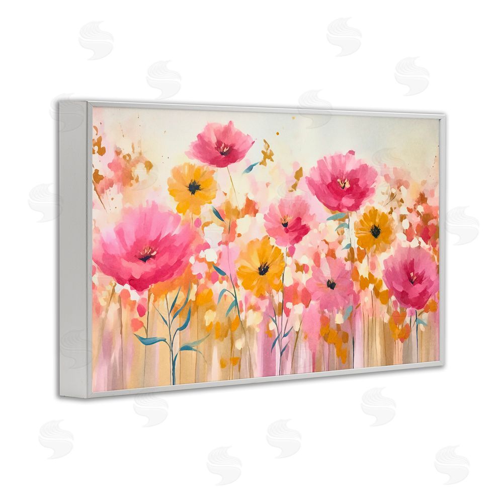 Andrea Haase Blooming Whimsy Pink & Yellow White Framed Giclee Wall Art Print