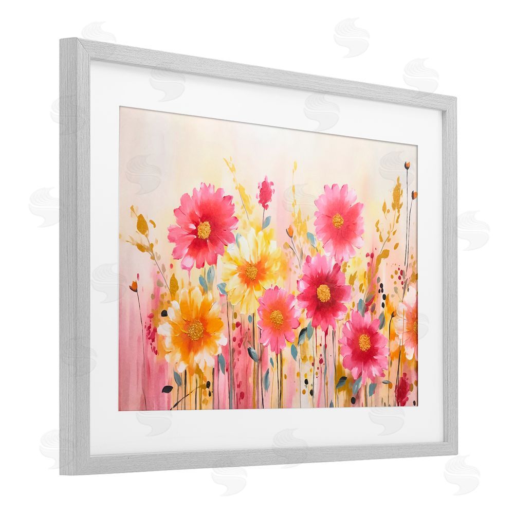 Andrea Haase Blush Blooming Whimsy Gray Framed Print Under Glass Wall Art