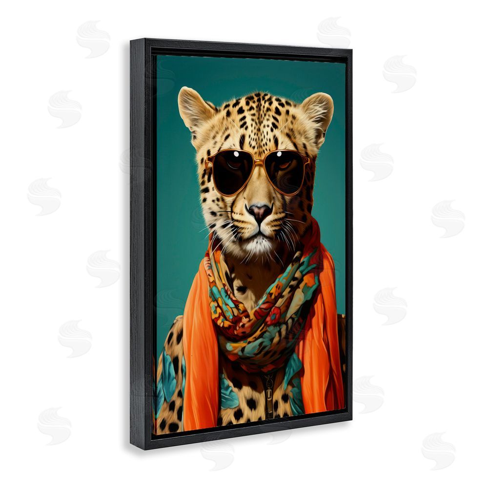 Andrea Haase Safari Glamour Leopard Black Floating Frame Canvas Wall Art Print