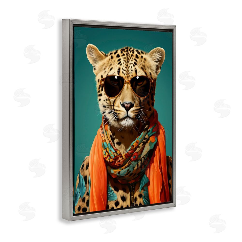 Andrea Haase Safari Glamour Leopard Gray Floating Frame Canvas Wall Art Print