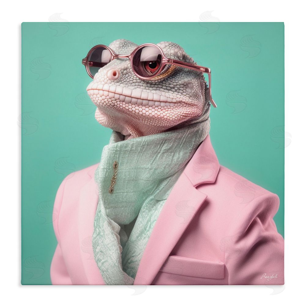 Roozbeh Hipster Iguana Portrait Stretched Canvas Wall Art