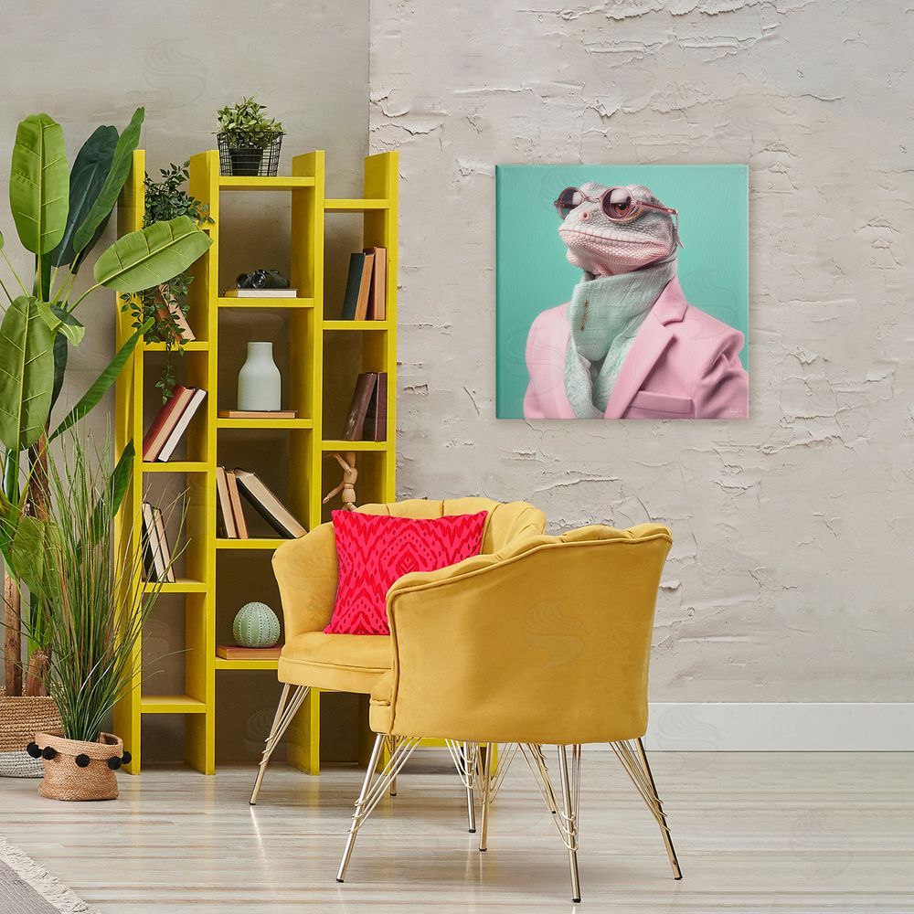 Roozbeh Hipster Iguana Portrait Stretched Canvas Wall Art in Room
