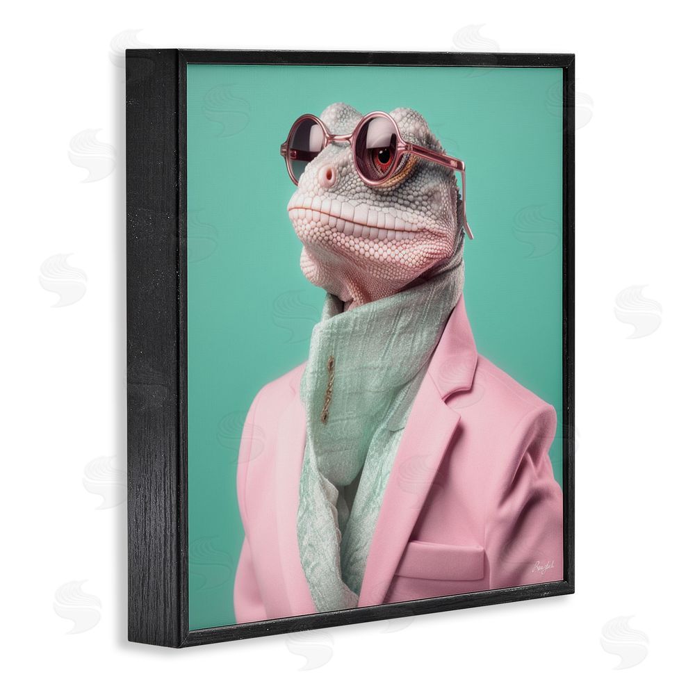 Roozbeh Hipster Iguana Portrait Blacked Framed Giclee Wall Art Print