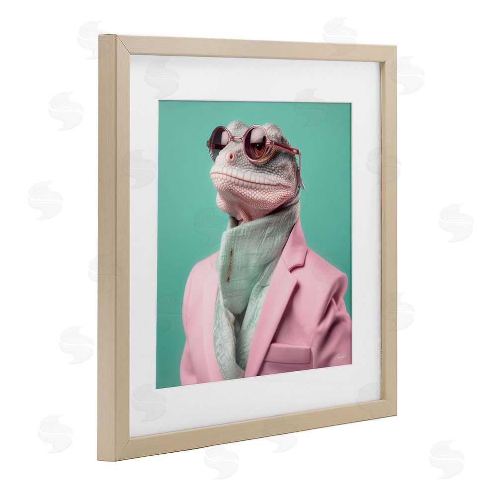 Roozbeh Hipster Iguana Portrait Brown Framed Print Under Glass with Mat Wall Art