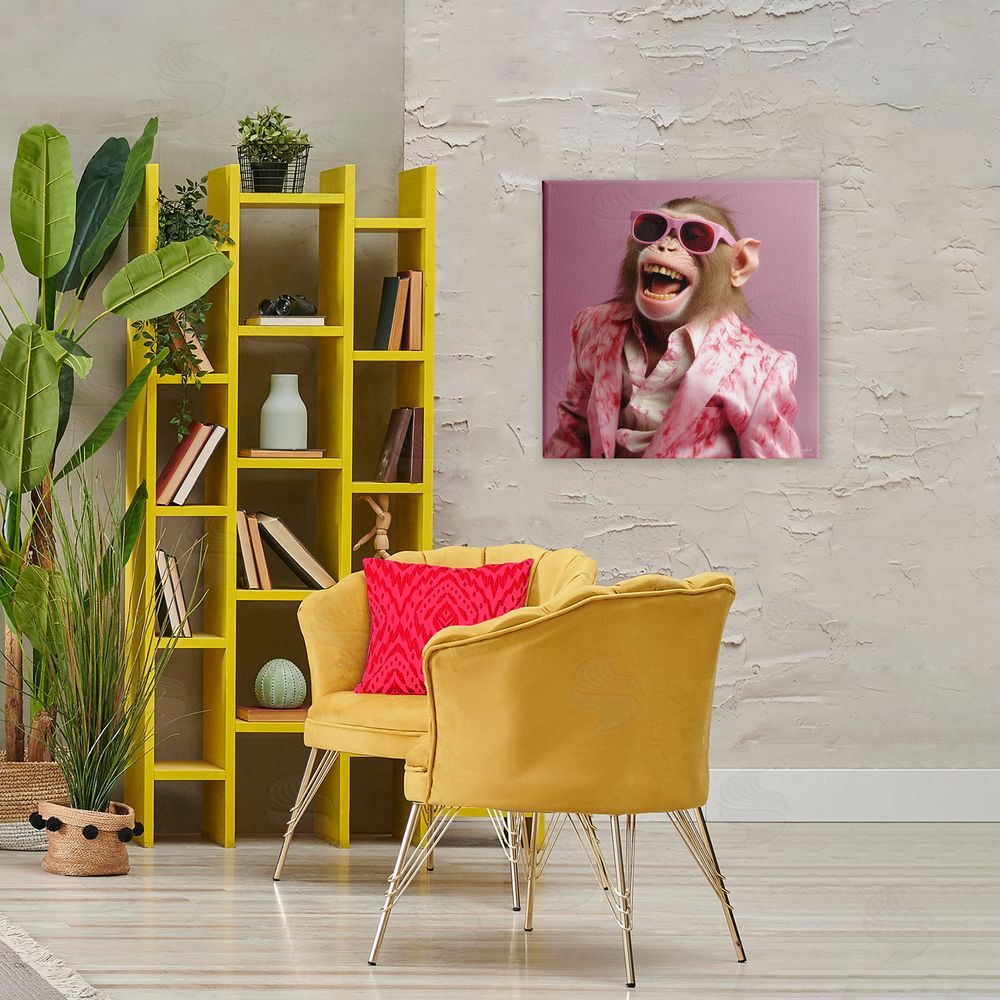 Roozbeh Hipster Monkey in Suit Stretched Canvas Wall Art in Room