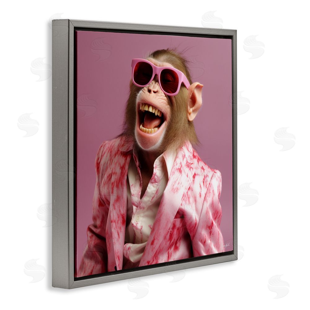 Roozbeh Hipster Monkey in Suit Gray Floating Frame Canvas Wall Art