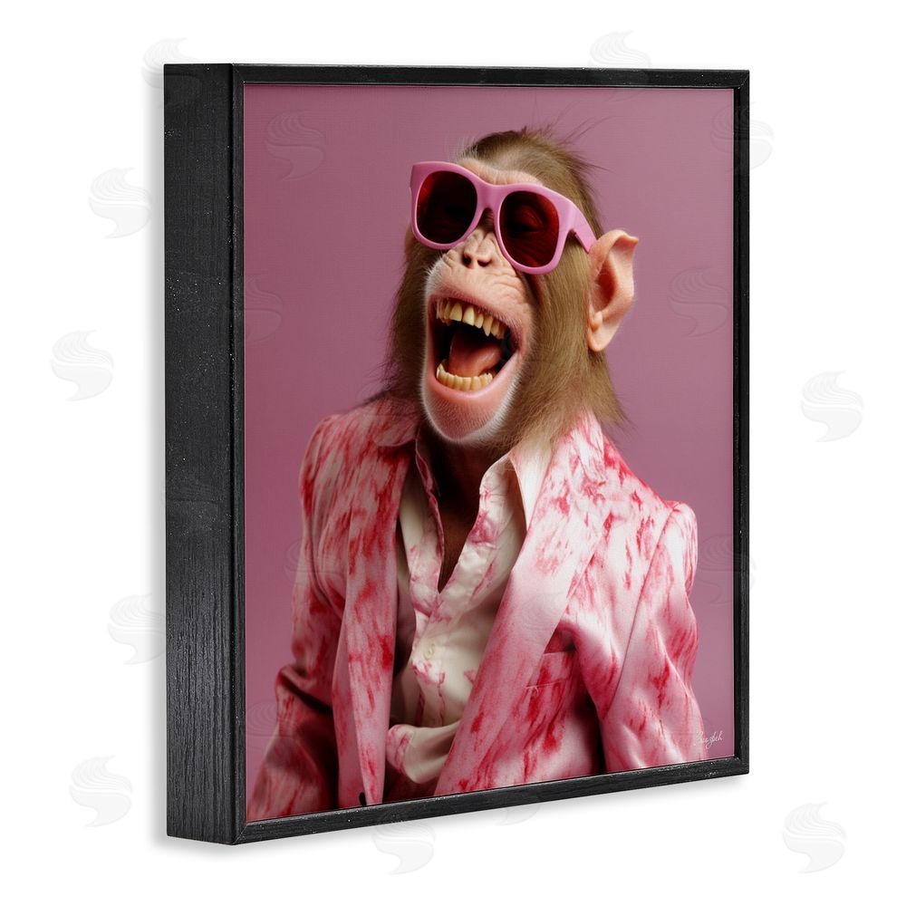 Roozbeh Hipster Monkey in Suit Blacked Framed Giclee Wall Art Print