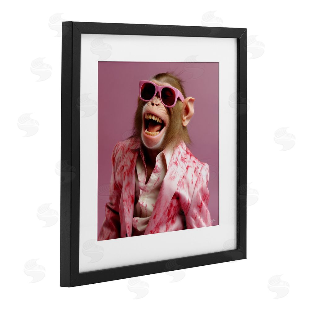Roozbeh Hipster Monkey in Suit Black Framed Print Under Glass with Mat Wall Art