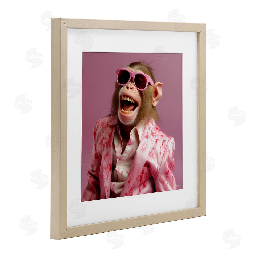 Roozbeh Hipster Monkey in Suit Brown Framed Print Under Glass with Mat Wall Art