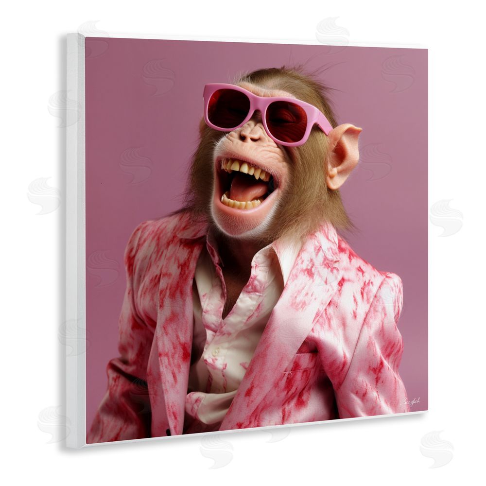 Roozbeh Hipster Monkey in Suit Wooden Wall Plaque Art Print