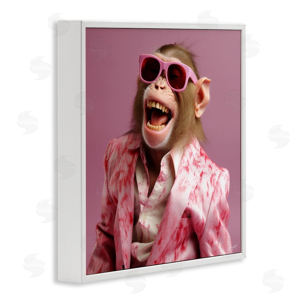 Roozbeh Hipster Monkey in Suit White Framed Giclee Wall Art Print