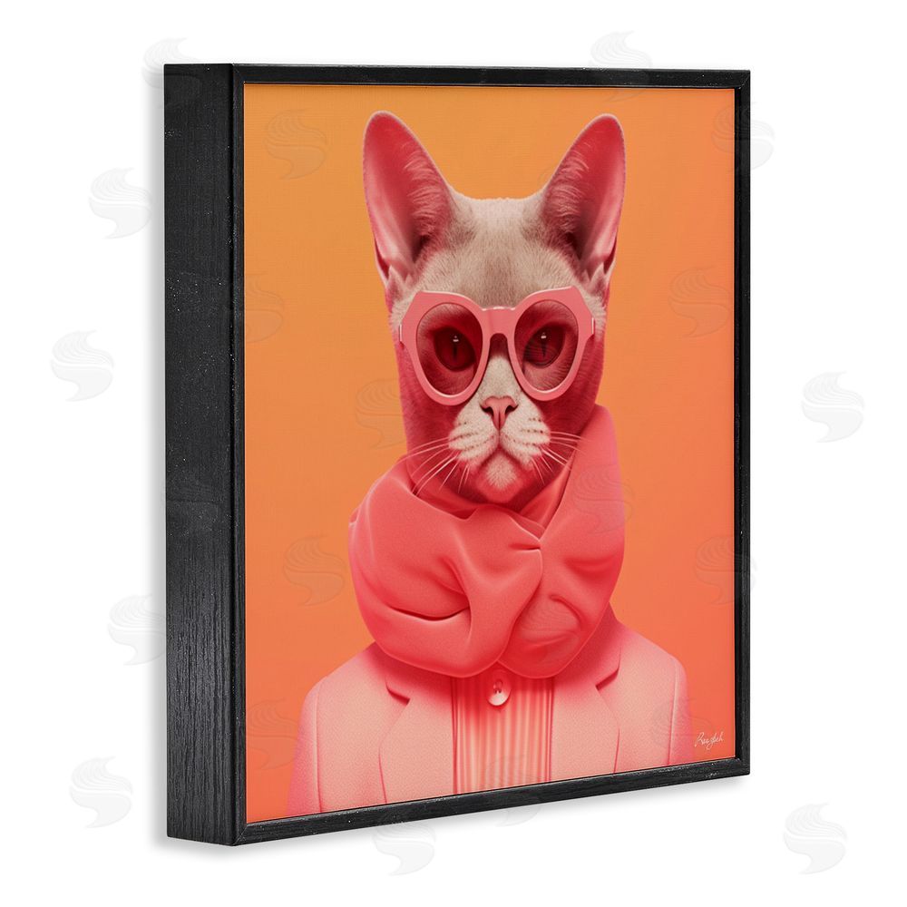 Roozbeh Retro Glasses Cat on Orange Black Framed Giclee Wall Art Print