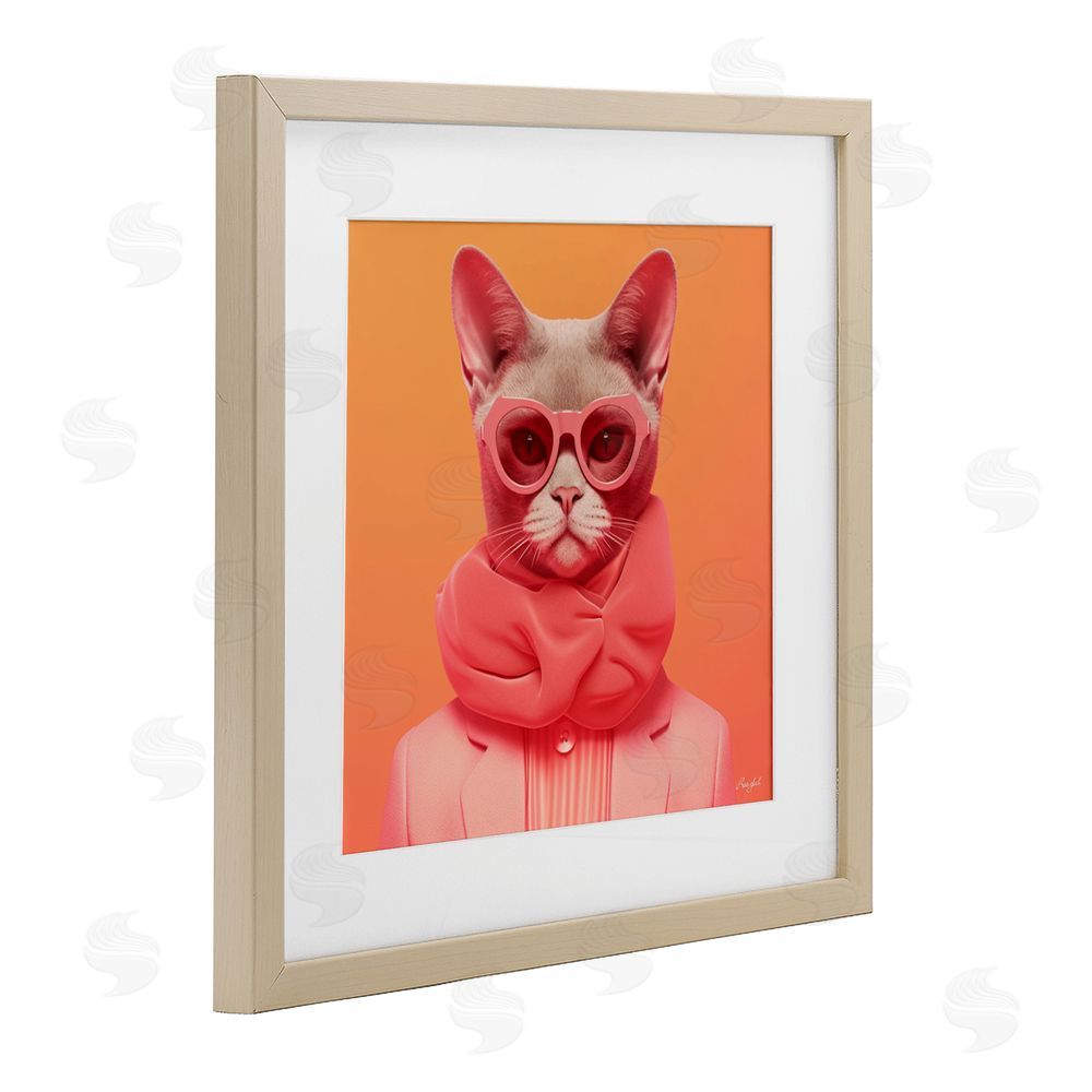 Roozbeh Retro Glasses Cat on Orange Brown Framed Print Under Glass Wall Art
