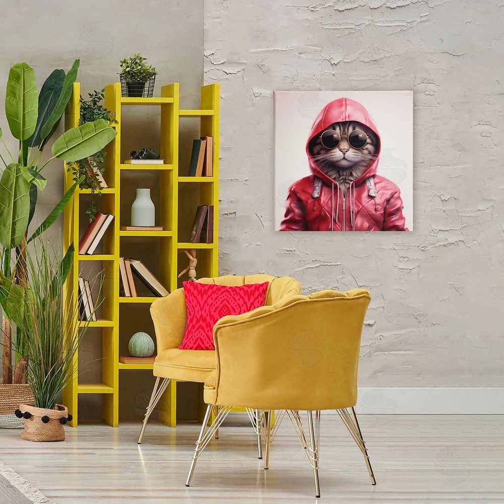 Roozbeh Hipster Cat in Stylish Jacket Stretched Canvas Wall Art in Room