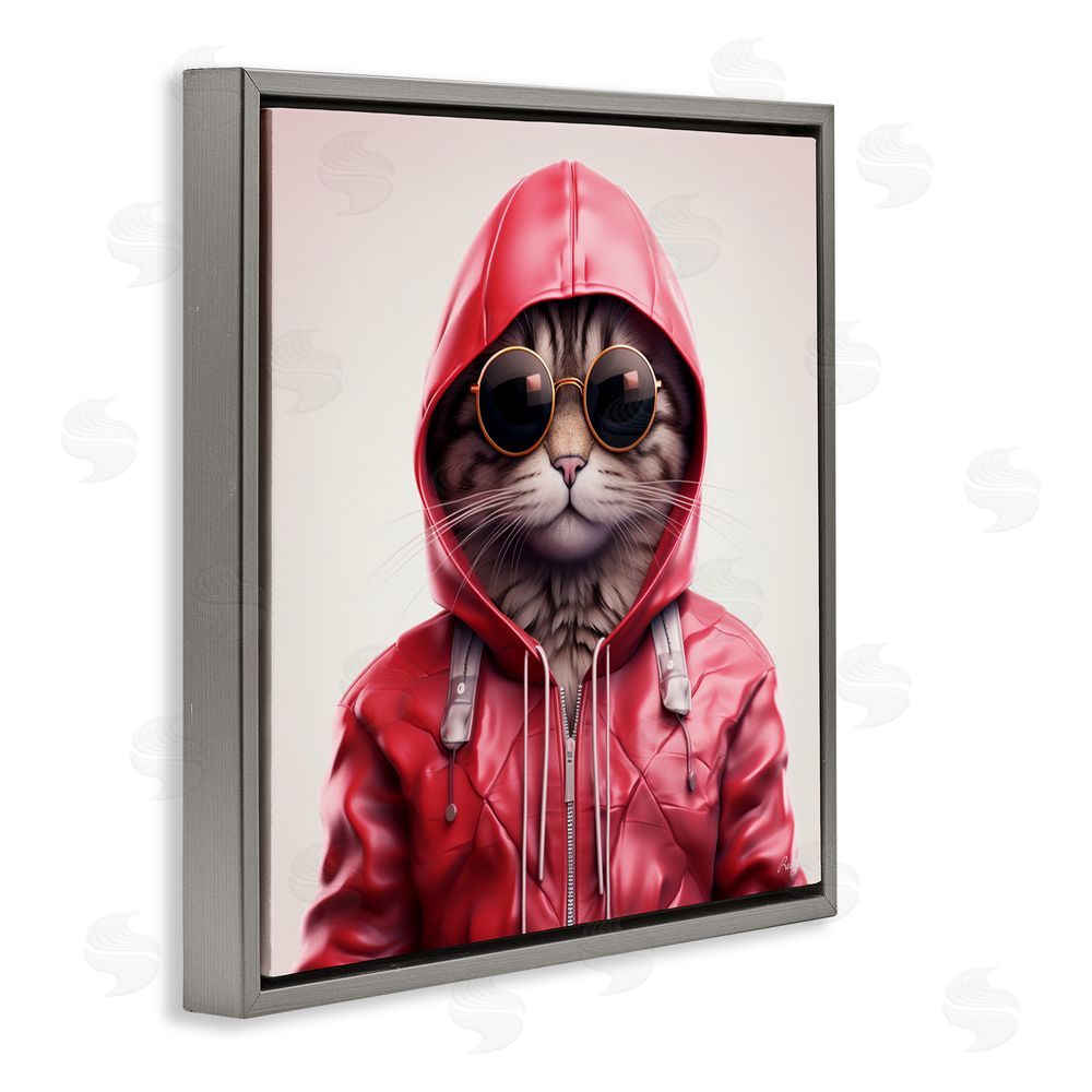 Roozbeh Hipster Cat in Stylish Jacket Gray Floating Frame Canvas Wall Art