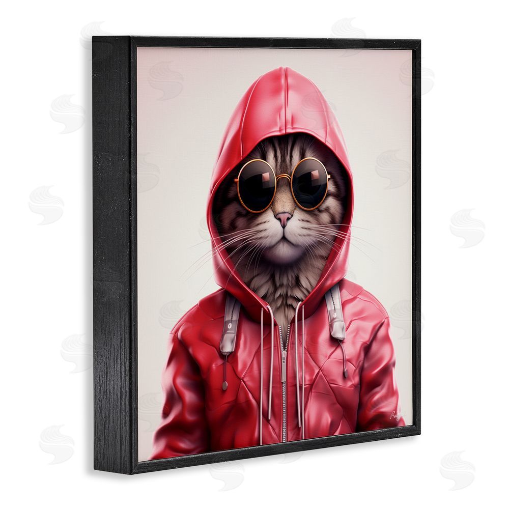 Roozbeh Hipster Cat in Stylish Jacket Blacked Framed Giclee Wall Art Print