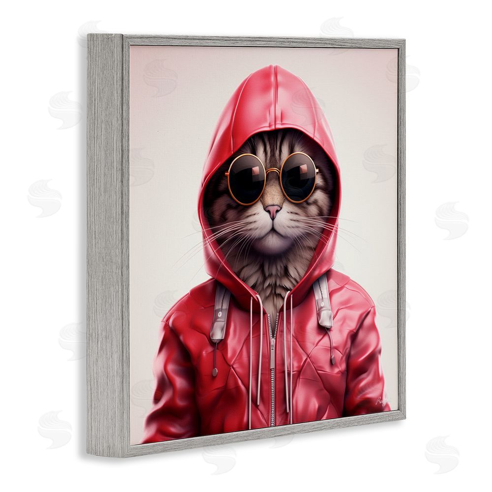 Roozbeh Hipster Cat in Stylish Jacket Gray Framed Giclee Wall Art Print