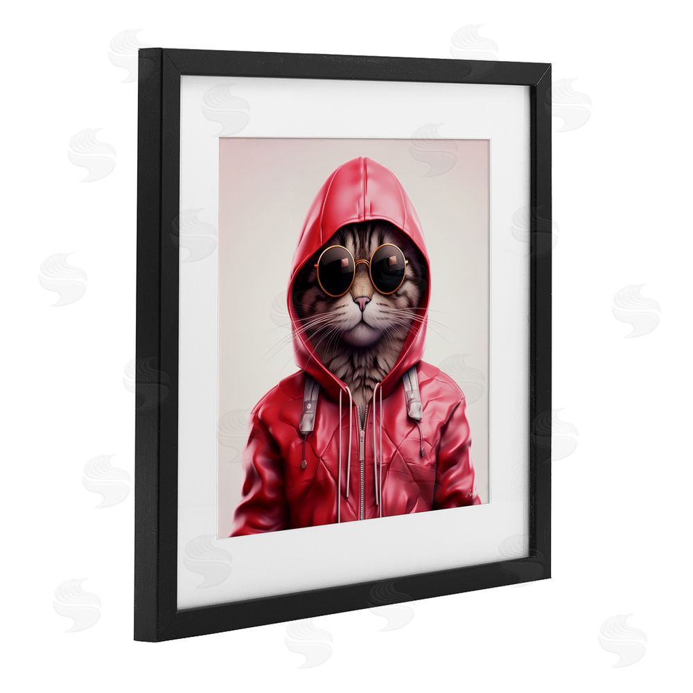 Roozbeh Hipster Cat in Stylish Jacket Black Framed Print Under Glass with Mat Wall Art