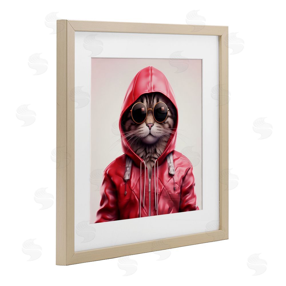 Roozbeh Hipster Cat in Stylish Jacket Brown Framed Print Under Glass with Mat Wall Art