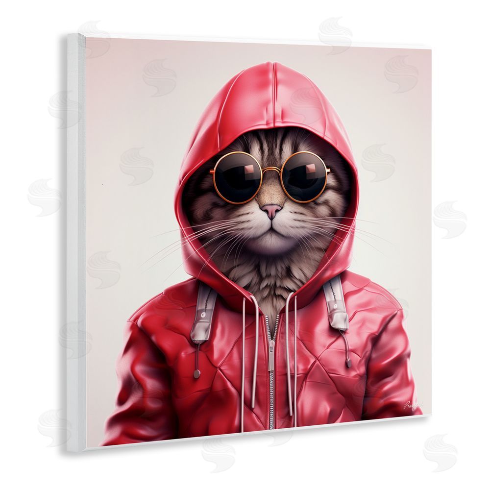 Roozbeh Hipster Cat in Stylish Jacket Wooden Wall Plaque Art Print