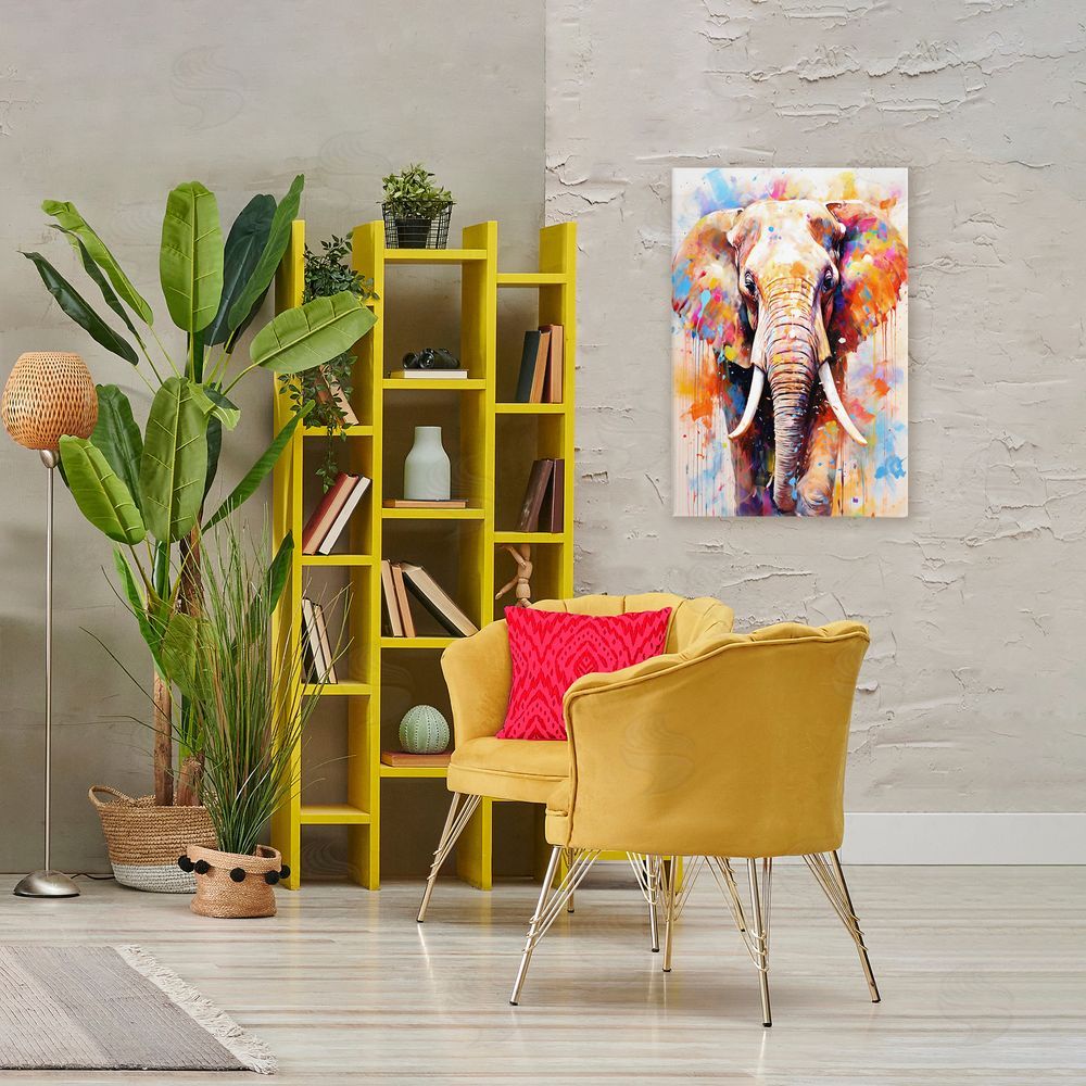 Ray Powers Wild Elephant Bull Stretched Canvas Wall Art Print in Room