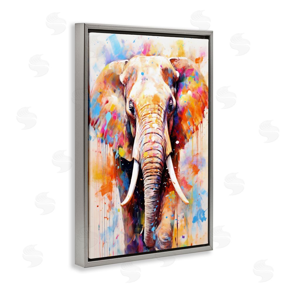 Ray Powers Wild Elephant Bull Gray Floating Frame Canvas Wall Art Print