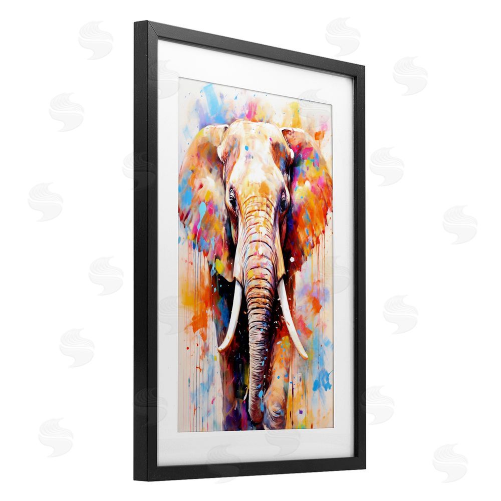 Ray Powers Wild Elephant Bull Black Framed Print Under Glass Wall Art
