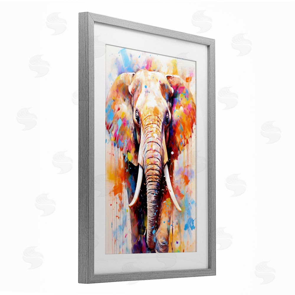 Ray Powers Wild Elephant Bull Gray Framed Print Under Glass Wall Art