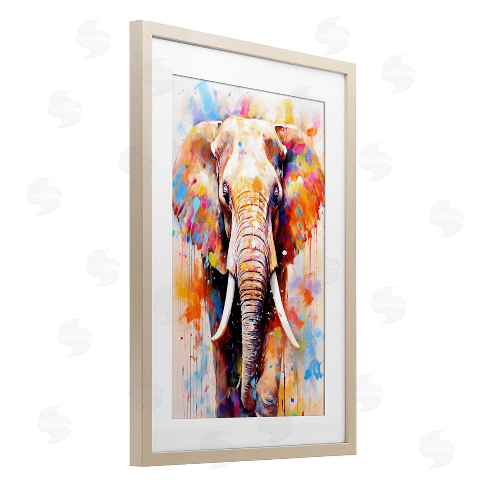 Ray Powers Wild Elephant Bull Brown Framed Print Under Glass Wall Art
