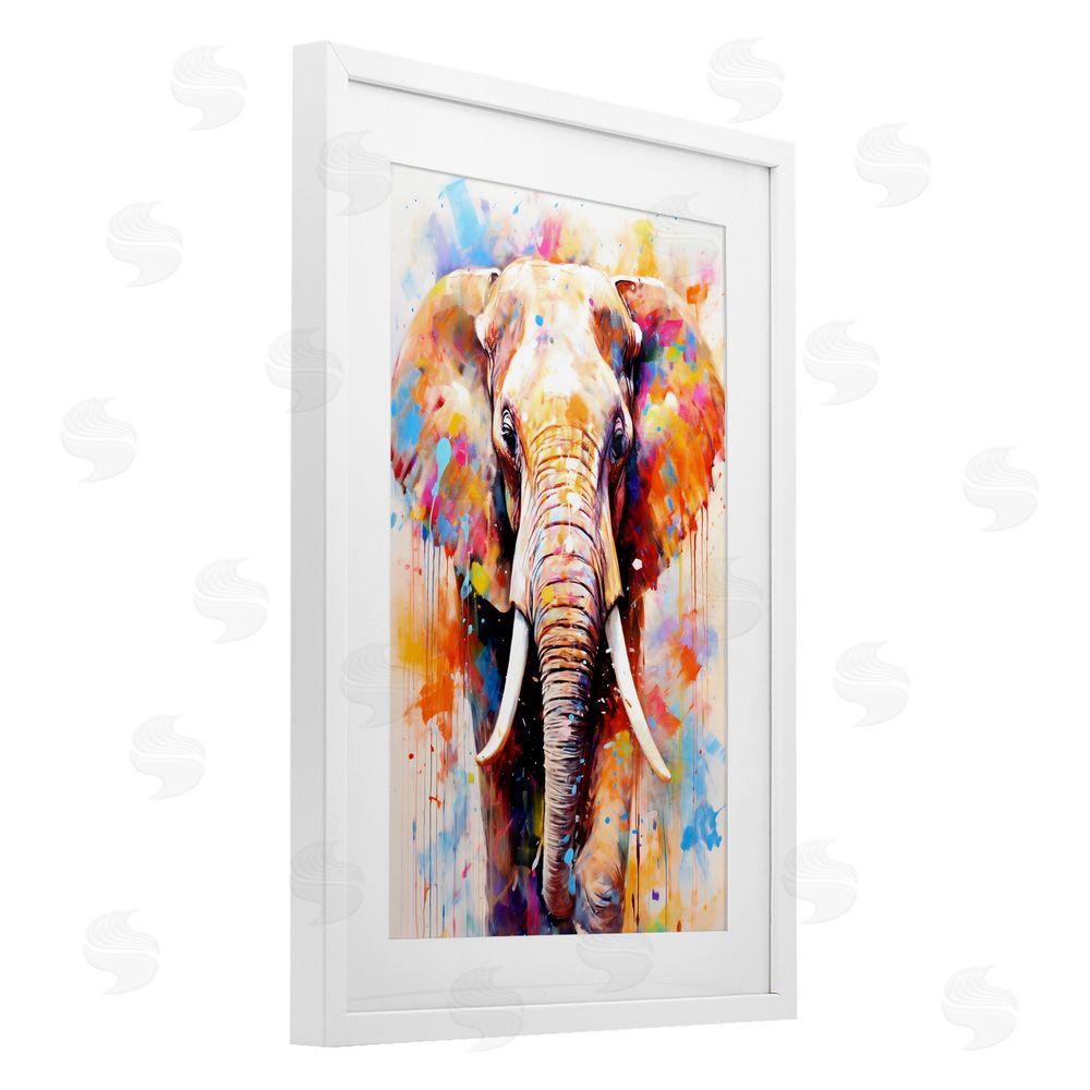 Ray Powers Wild Elephant Bull White Framed Print Under Glass Wall Art