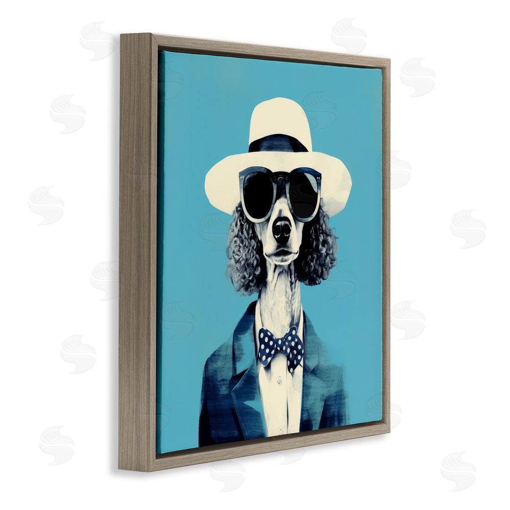 Ray Powers Canine Cool Retro Outfit Brown Floating Frame Canvas Wall Art Print