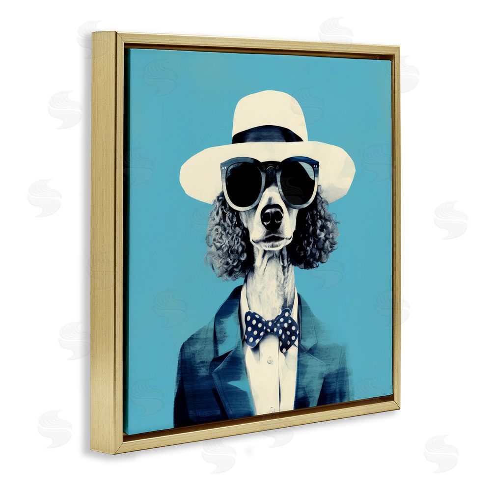 Ray Powers Canine Cool Retro Outfit Gold Floating Frame Canvas Wall Art Print