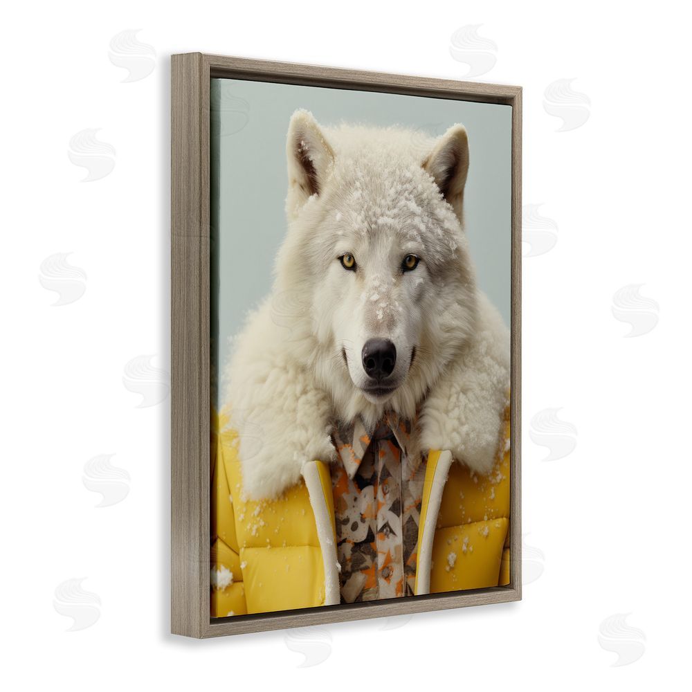 Ray Powers Snow Wolf Yellow Jacket Brown Floating Frame Canvas Wall Art Print