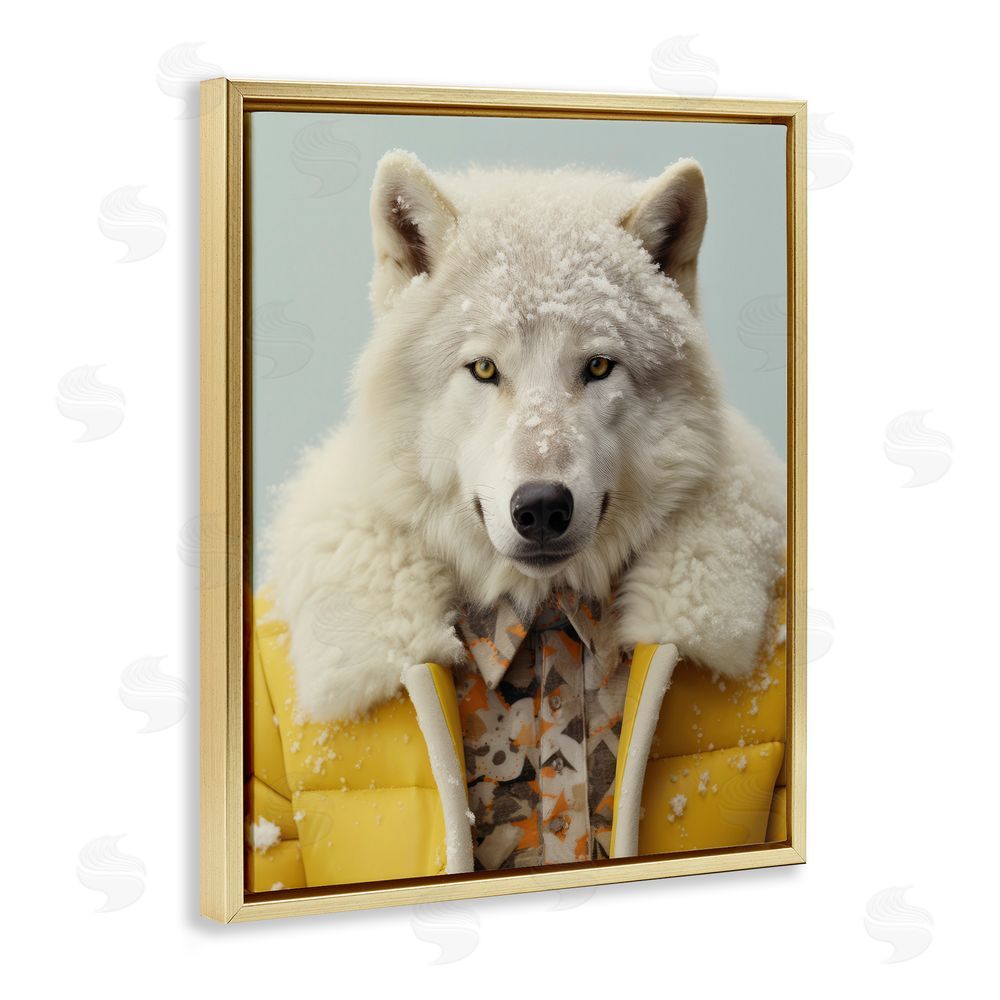 Ray Powers Snow Wolf Yellow Jacket Gold Floating Frame Canvas Wall Art Print